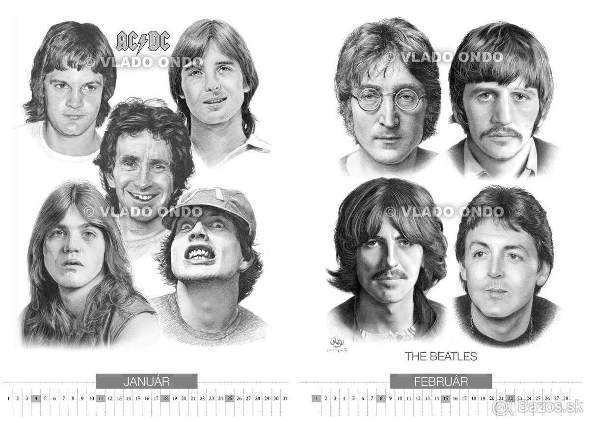 unikátny kreslený kalendár Kultové kapely 2026 - 2