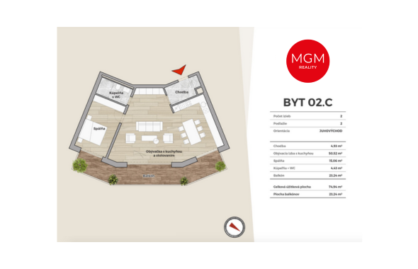 02.C - 2-izb. apartmán, 98,18 m2, DONOVALY, priamo na zjazd - 2