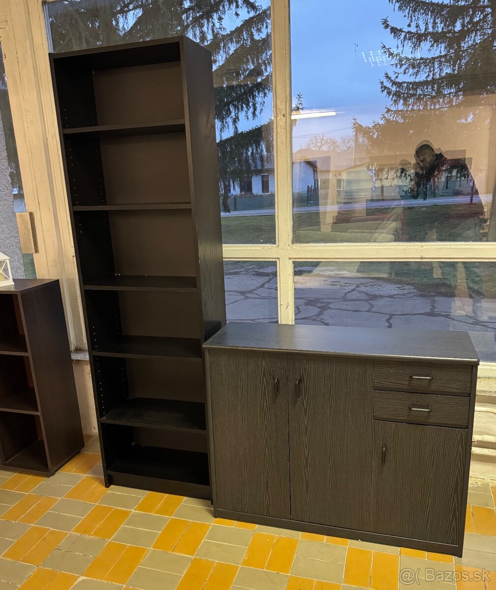 Skrinka + policový regál (tmavé drevo) - 2