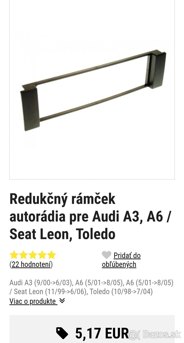 Rámček pre autorádio Audi A3 - 2