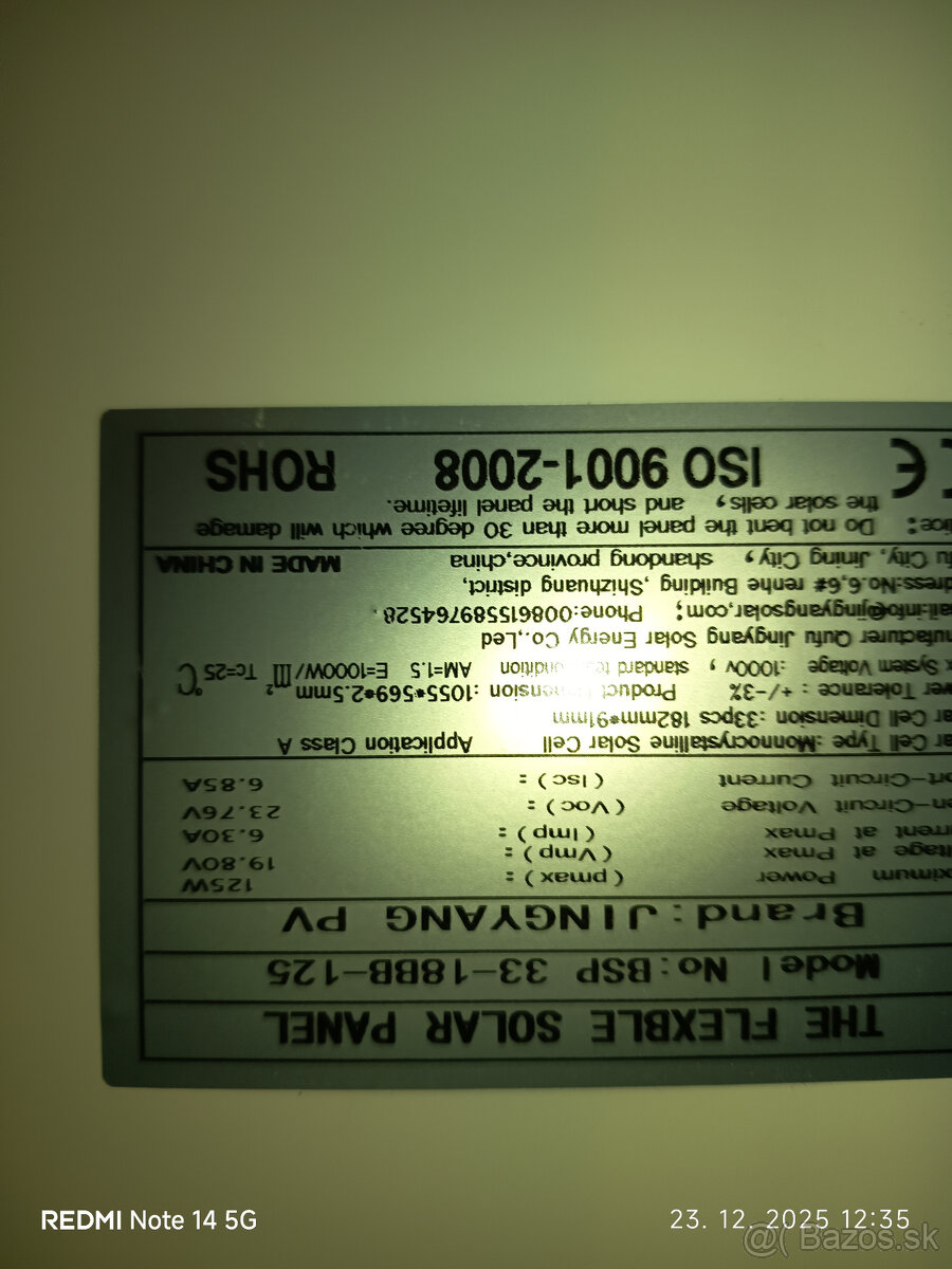 solárny panel flexibilný 125W - 2