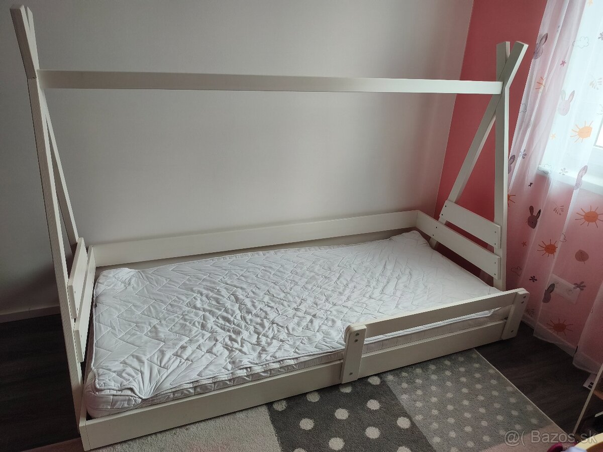 Moderná detská posteľ typu Típí – biela, so zábranou - 2