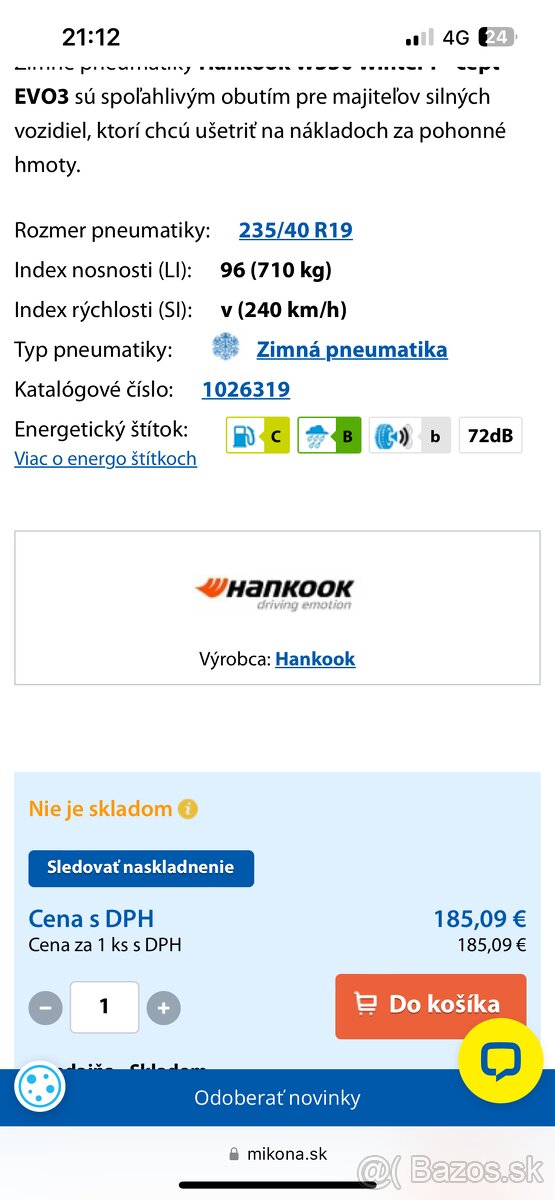 Pneumatiky Hankook W330 Winter icept evo3 XL 235/40 R19 - 2