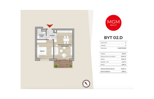 02.D - 2-izb. apartmán, 55,74 m2, DONOVALY, priamo na zjazd - 2