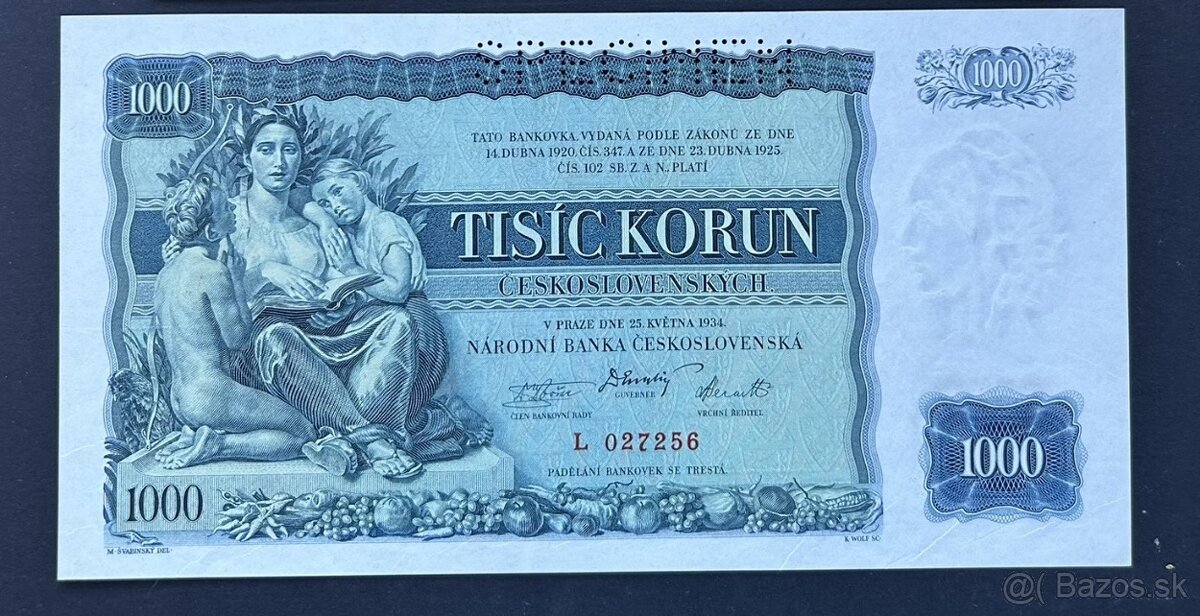 Bankovky 1.ČSR Specimen UNC - 2