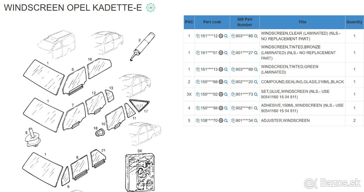 OPEL KADETT E celne sklo tonovane bronzove - 2