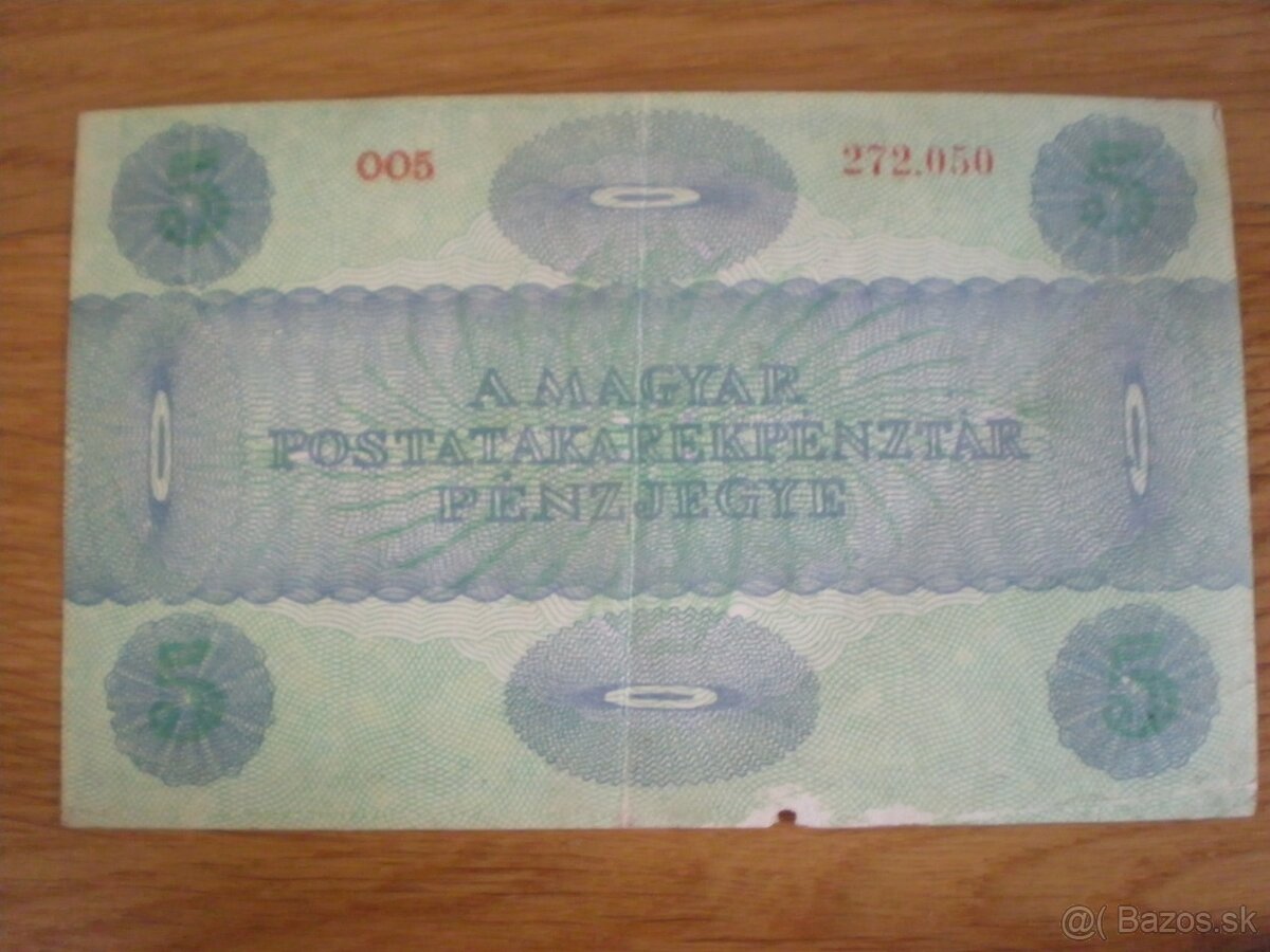 Bankovky 20 korún z roku 1913; 5 korún z roku 1919 - 2