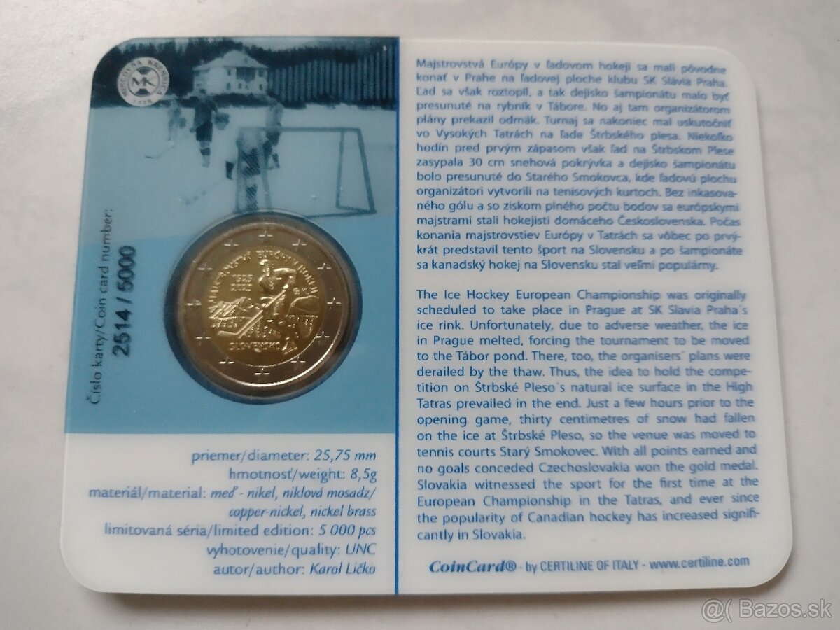 Slovensko 2025 coincard ME v hokeji 100. výročie - 2