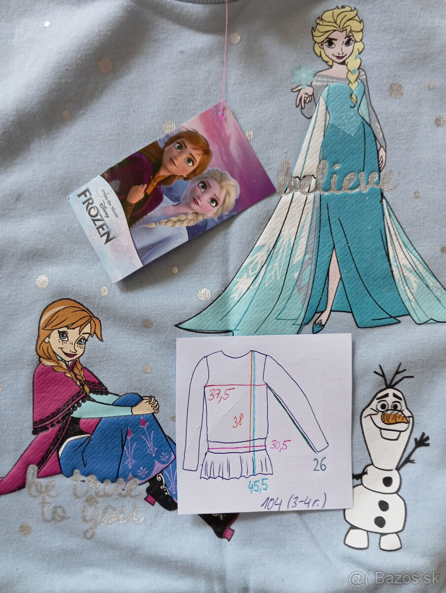 Frozen Anna Elsa Olaf bledomodré tričko mikina 104 - 2
