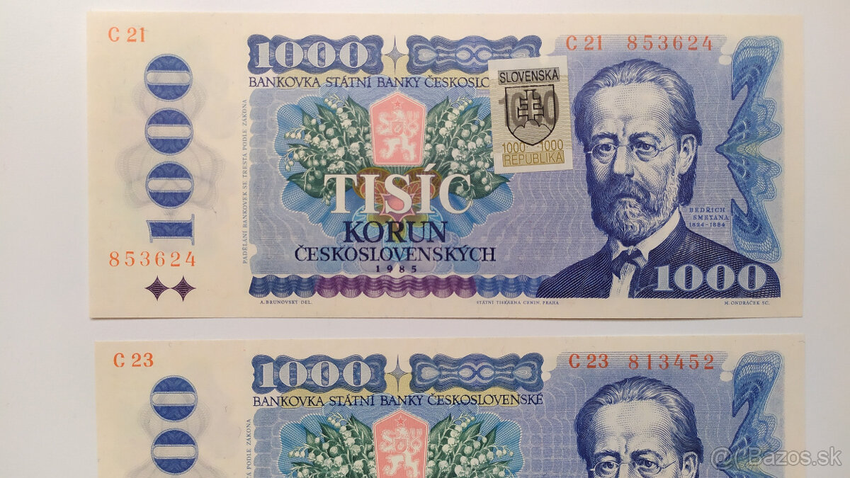 Bankovky 1000 Kčs UNC, aj posledné číslo C42 varianty a) - 2