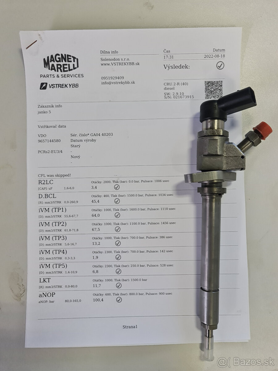 Predám vstrekovač 9657144580 2.0 hdi 2.0tdci - 2