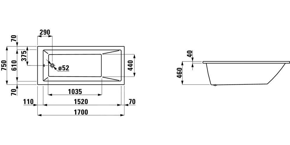 Vaňa Laufen PRO 170x75 cm (biela) - 2