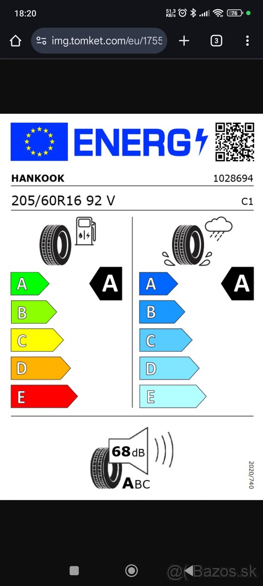 Hankook ventus prime4 205/60/R16 92V letné - 2