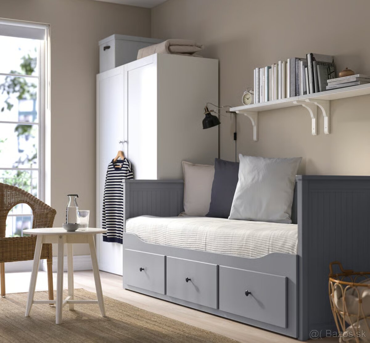 Rozkladacia posteľ s tromi zásuvkami - IKEA HEMNES SIVÁ - 2
