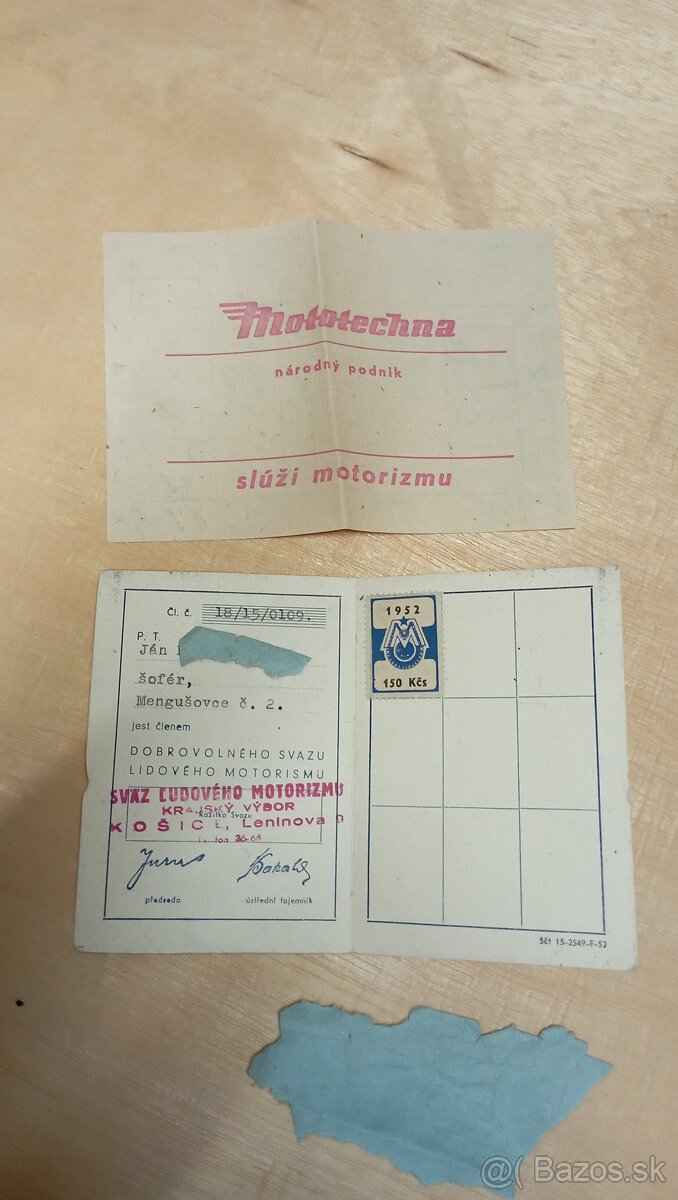 Preukaz..účtenka ..na veterán.. Škoda - 2