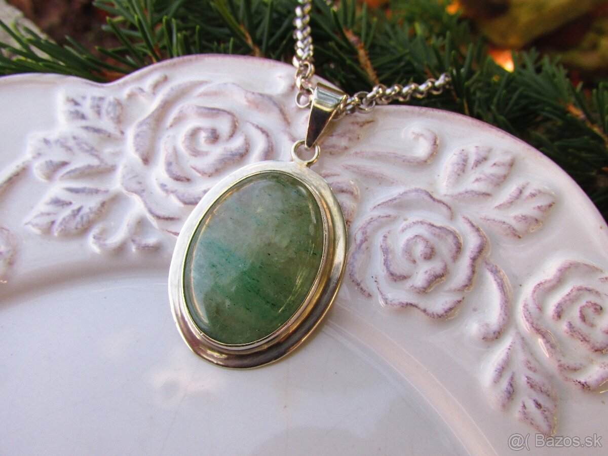 Strieborný náhrdelník s príveskom Avanturín, Ag 925 - 2