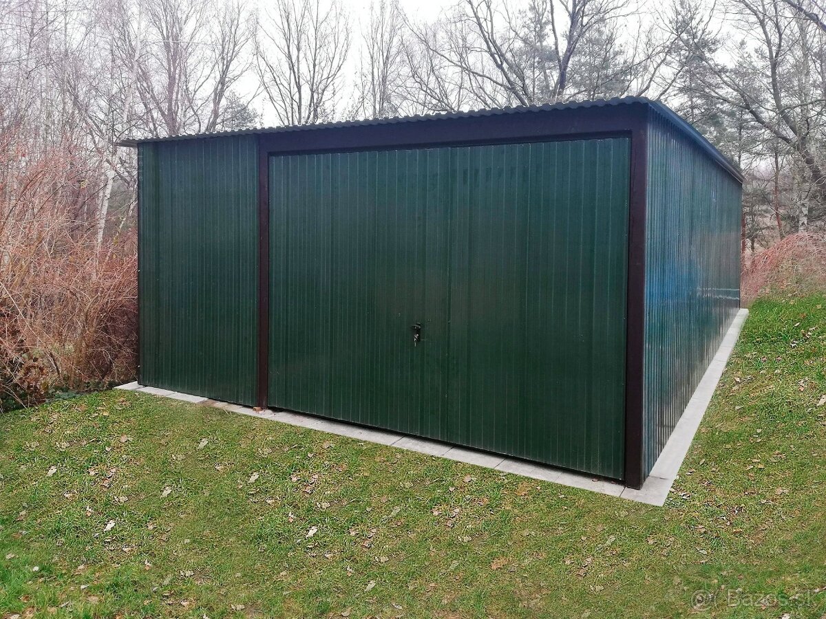 Plechová garáž 4x5m zelená mat. - 2