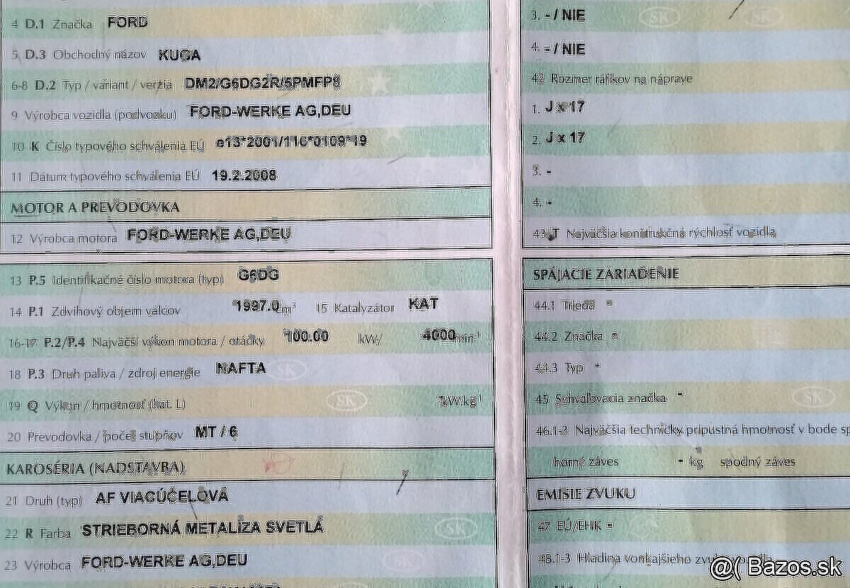 Ford Kuga 2.0 TDCI 2008 predám MOTOR G6DG, dvere a iné - 2