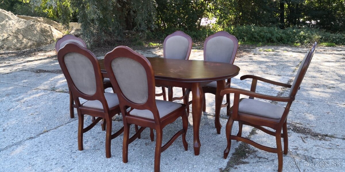 Masivny rozkladací stôl+6 ks stoliček - 2