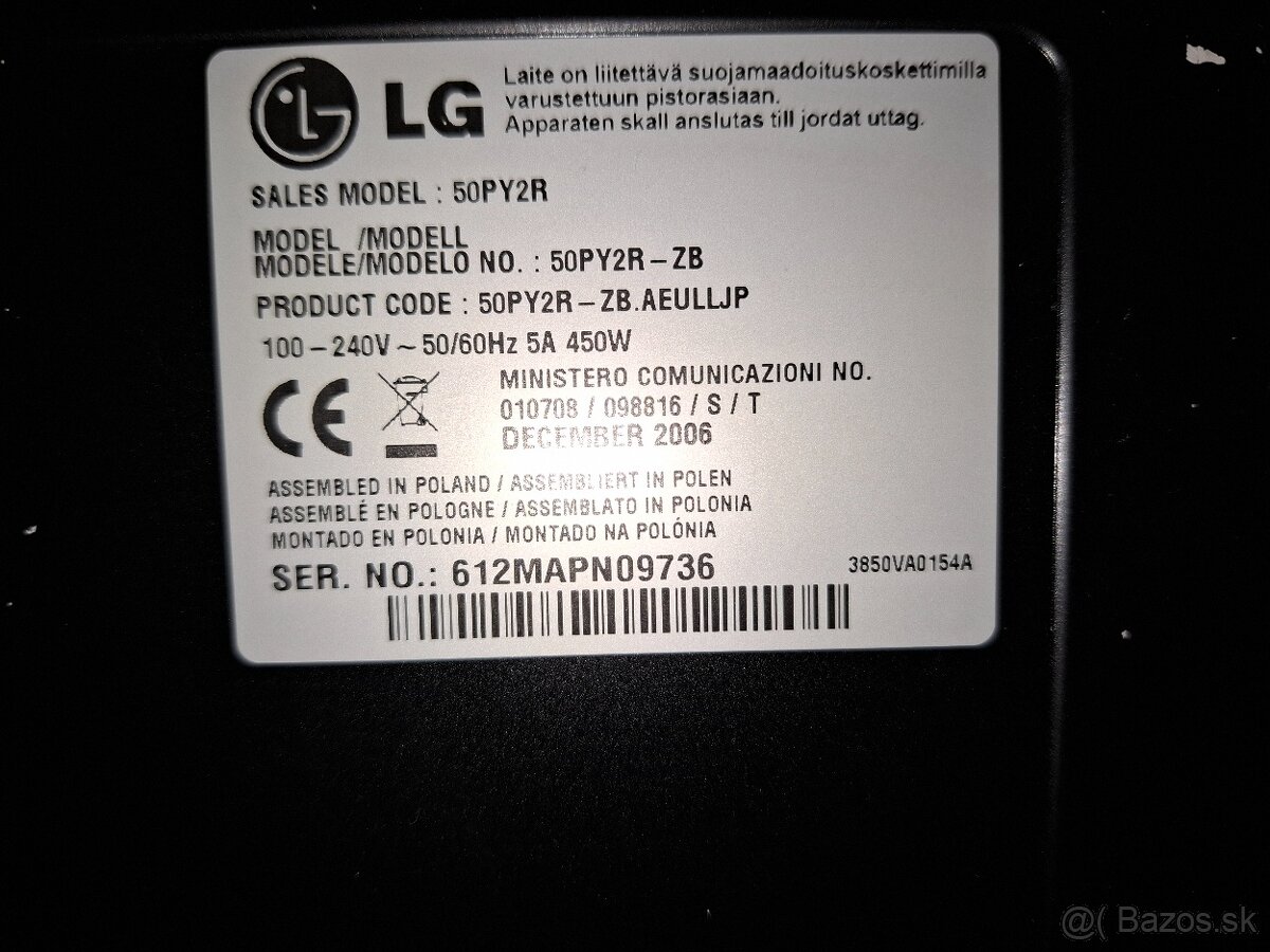 Predám televízor LG Model 50PY2R - 2
