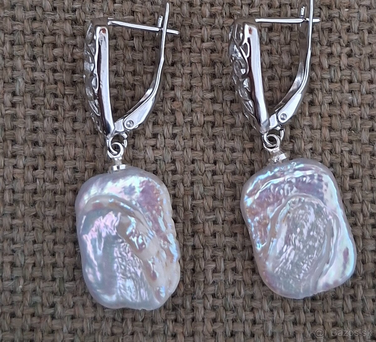 Strieborné náušnice - kultivované keshi perly - 2