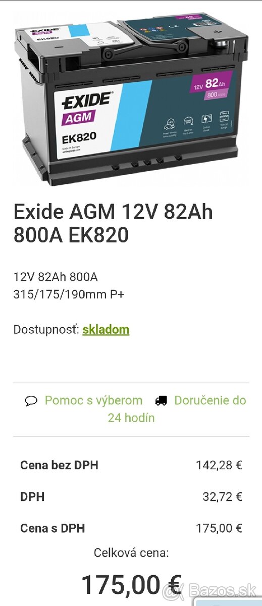 Autobateria Exide AGM 82Ah NOVÁ - 2