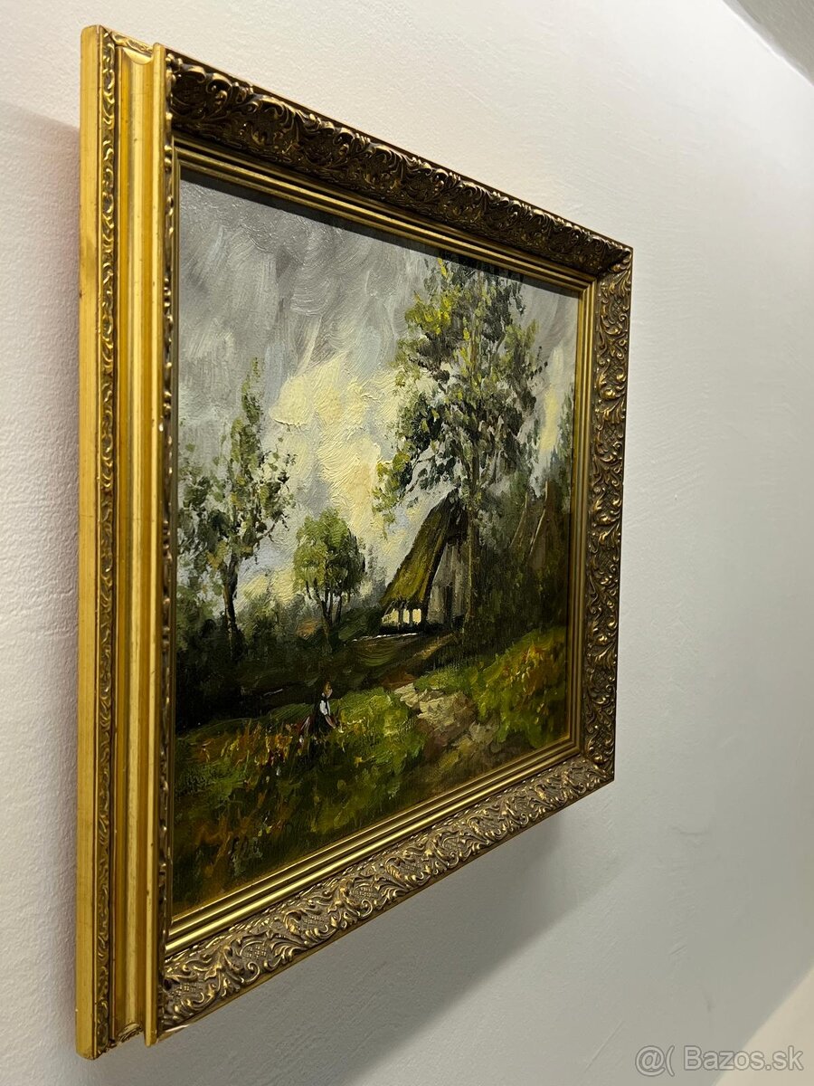 Olejomaľba chalupky s dievčatkom - 2