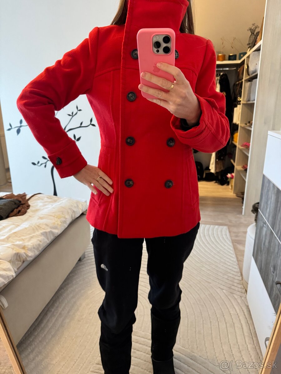 H&M červený kabát krátky, veľkosť 40 (sedí na medium) - 2
