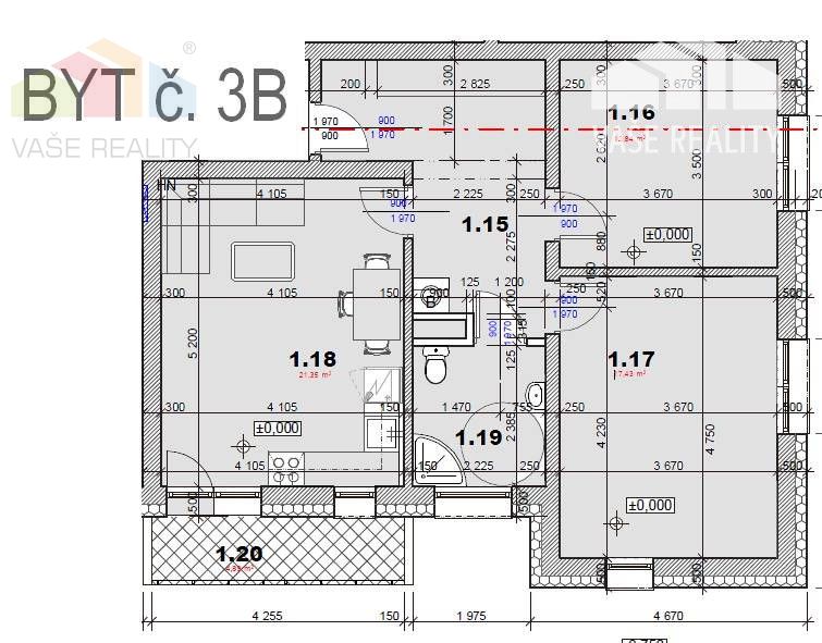 PREDAJ 3 IZB BYT 69,29 m² + balkón 4,89 m², novostavba holo - 2
