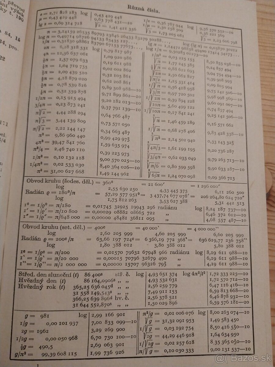 Tabuľky Logaritmické, Matematické, Fyzikálne, Astronomické - 2