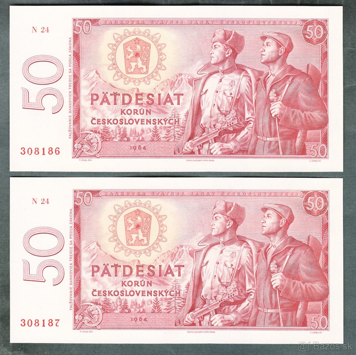 Staré bankovky 50 kčs 1964 DVĚ PO SOBĚ bezvadný stav - 2