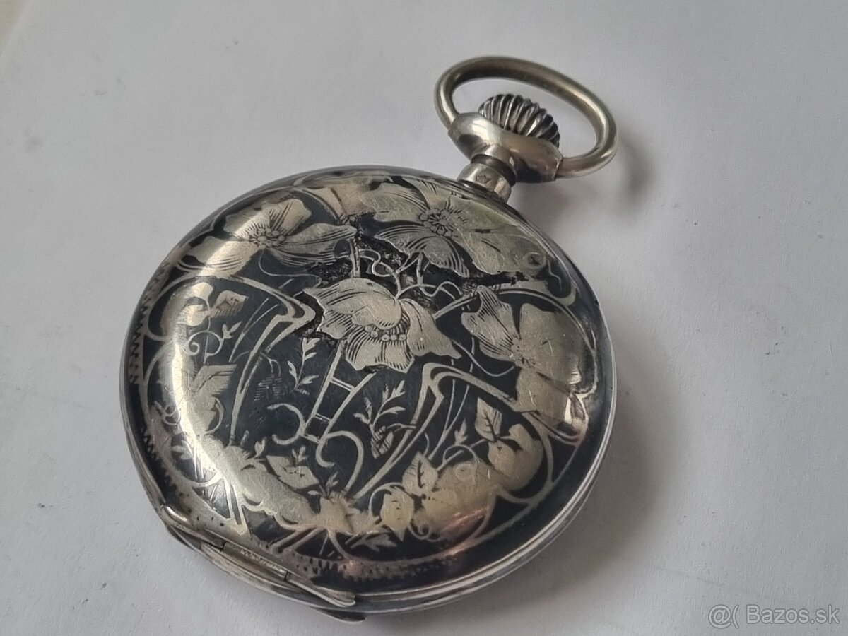 Strieborné, vreckové hodinky,Roskopf.. - 2