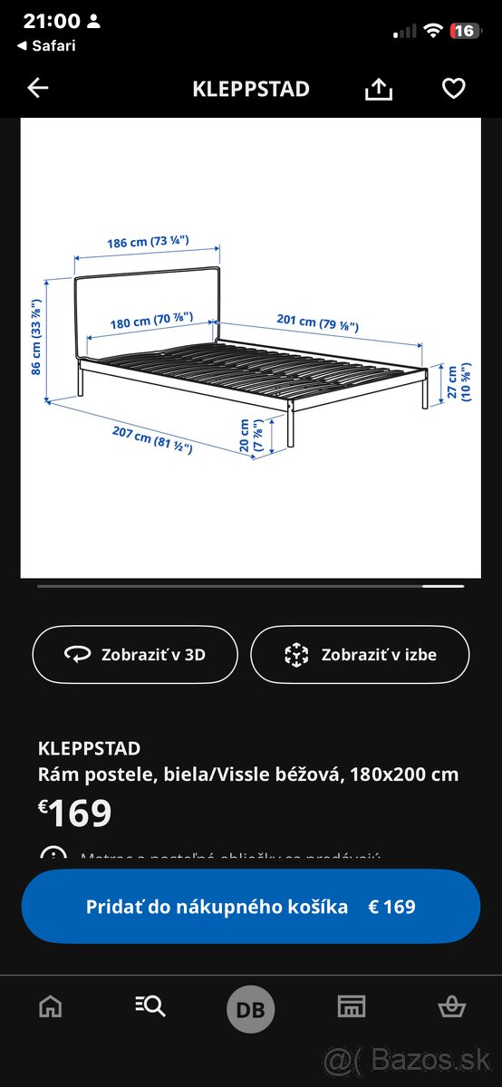 Kovova stabilna postel Ikea 180x200 - 2
