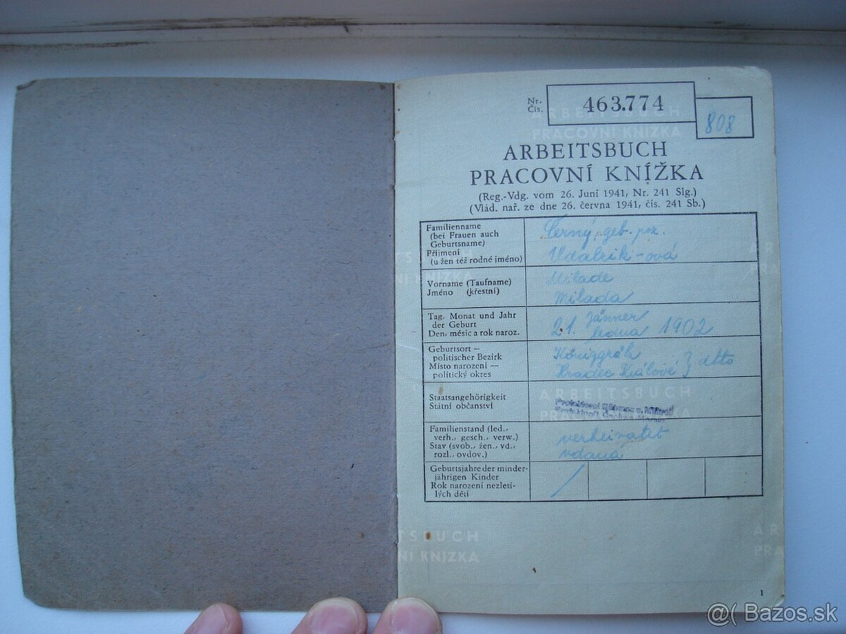 Protektorat - praovna knizka - 2