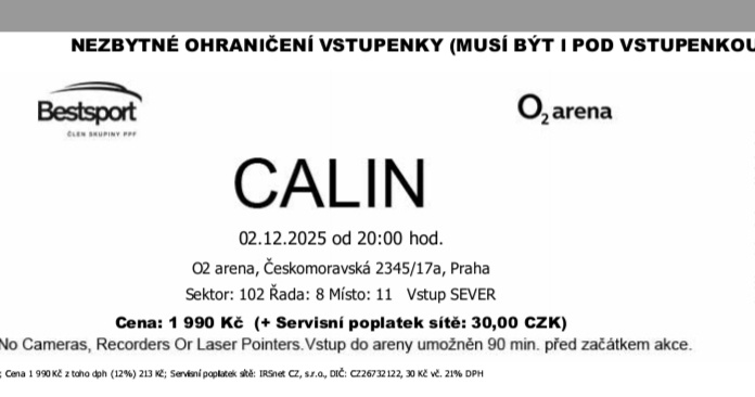 Calin 2.12. predám 2x lístok sektor 102 - 2