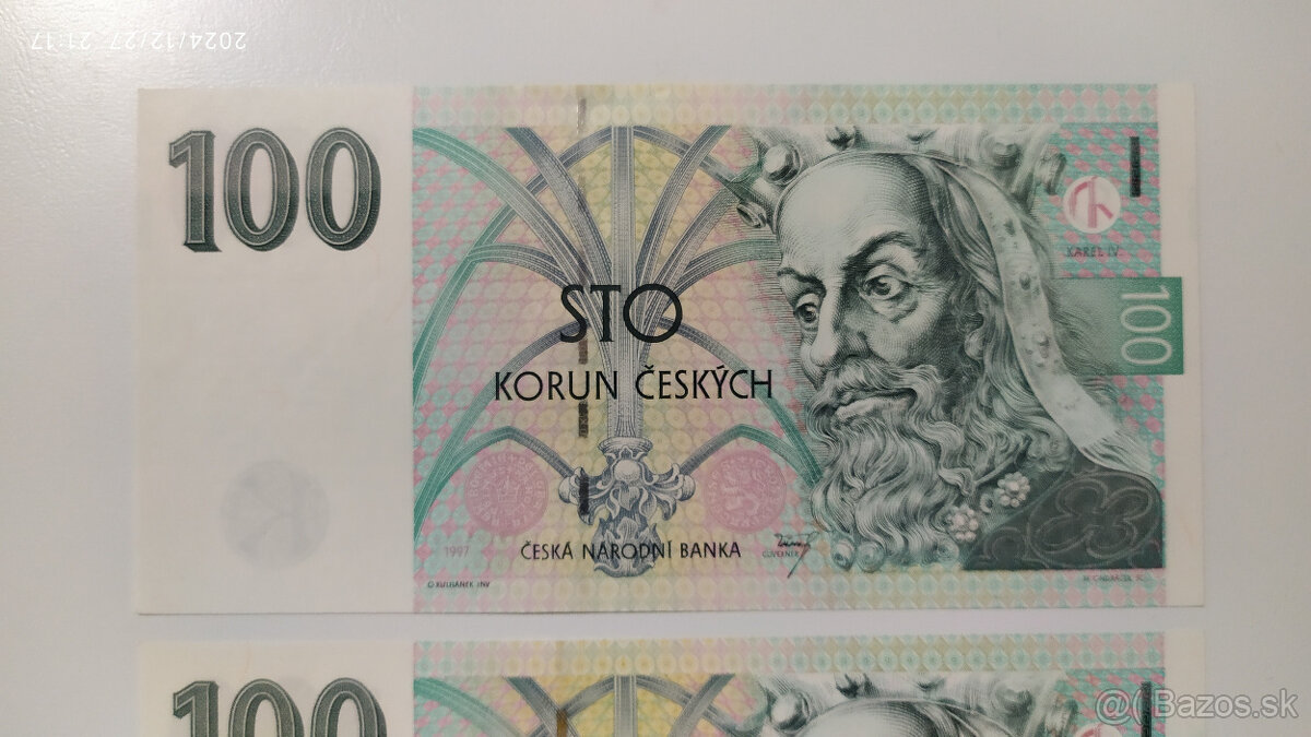 České bankovky 100Kčs 1997 UNC s. F, G a H - 2