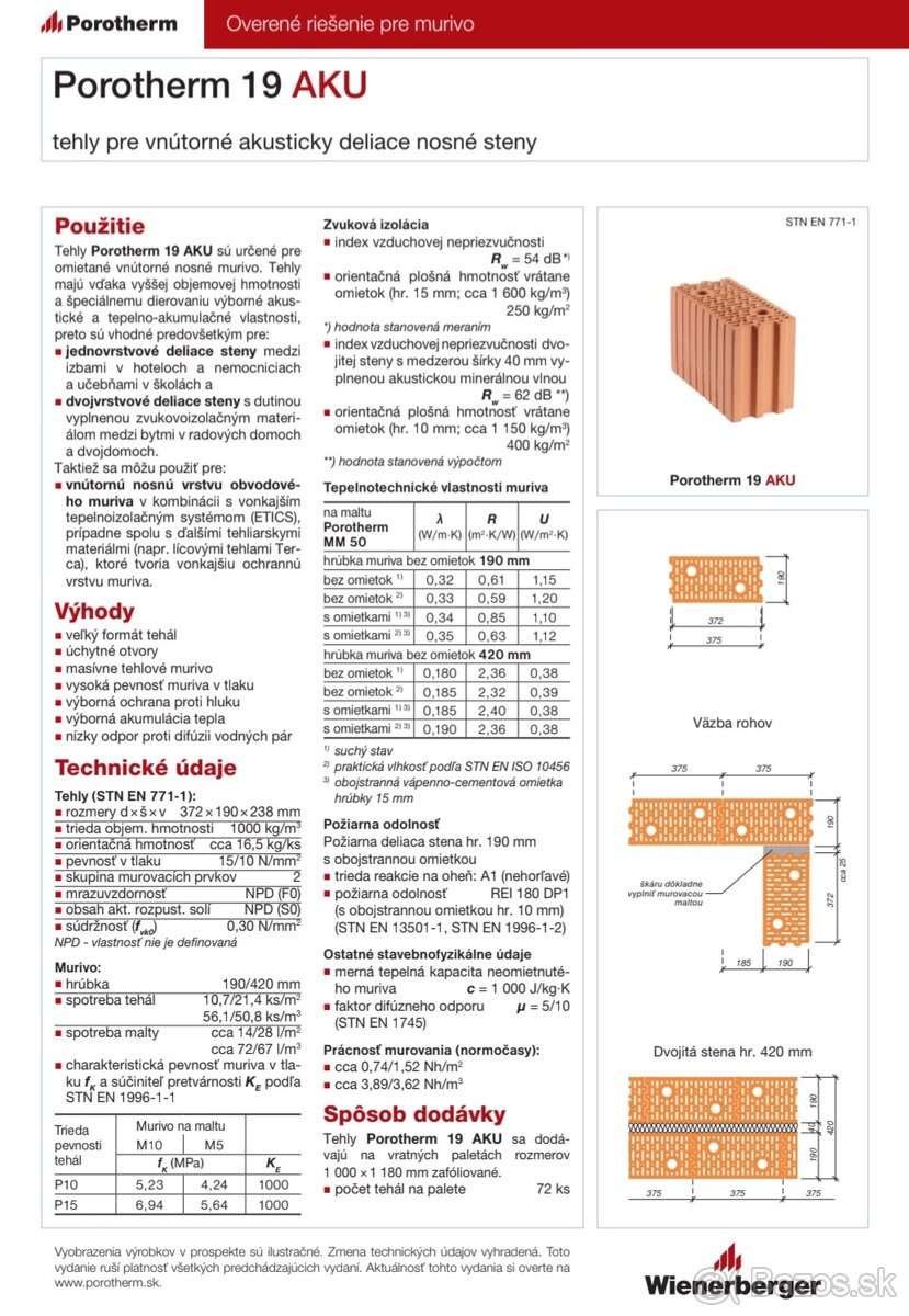 Porotherm Aku 19 akustická tehla - 2