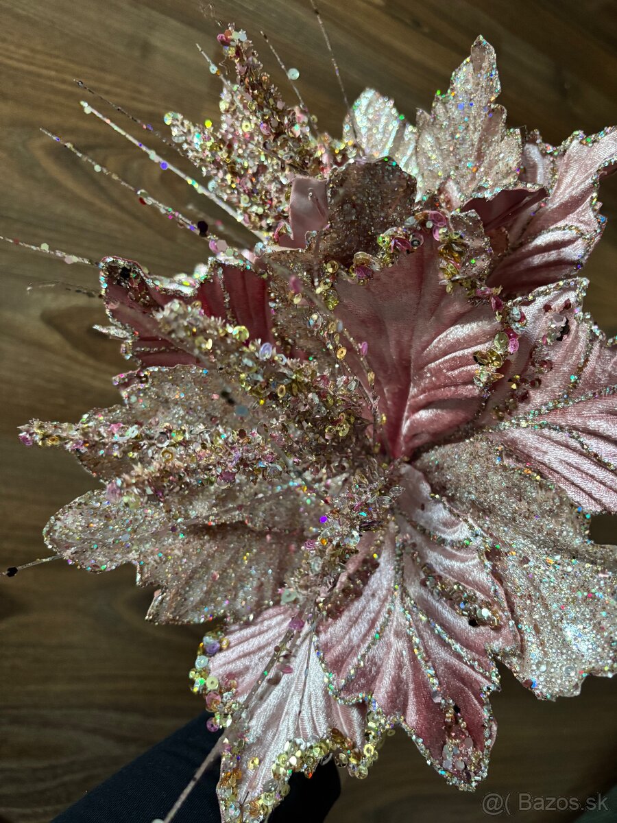 Luxusné dekoračné vetvičky – ružovo-zlaté, trblietavé - 2