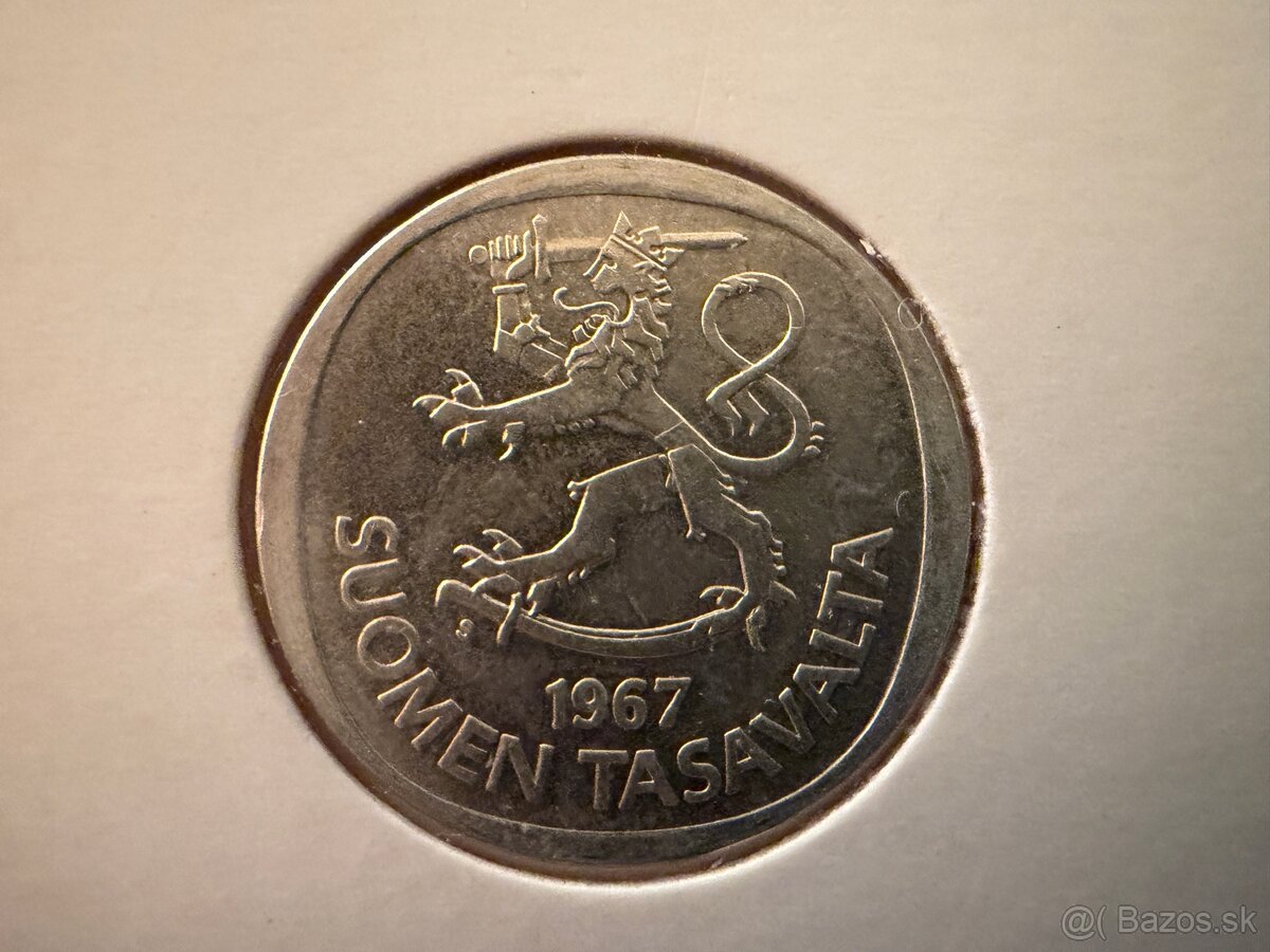 Strieborná minca 1967 Fínsko 1 Markka (0.350 Ag) - 2