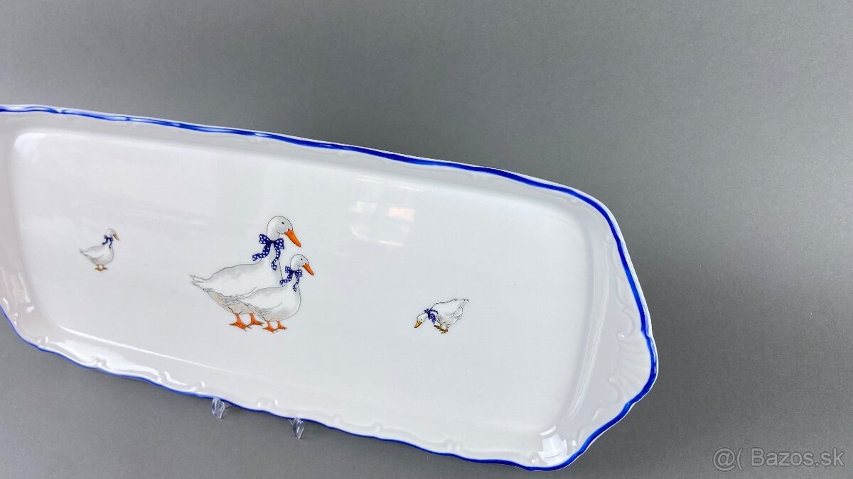 Podnos porcelánový s motívom husí, modrá linka - 2