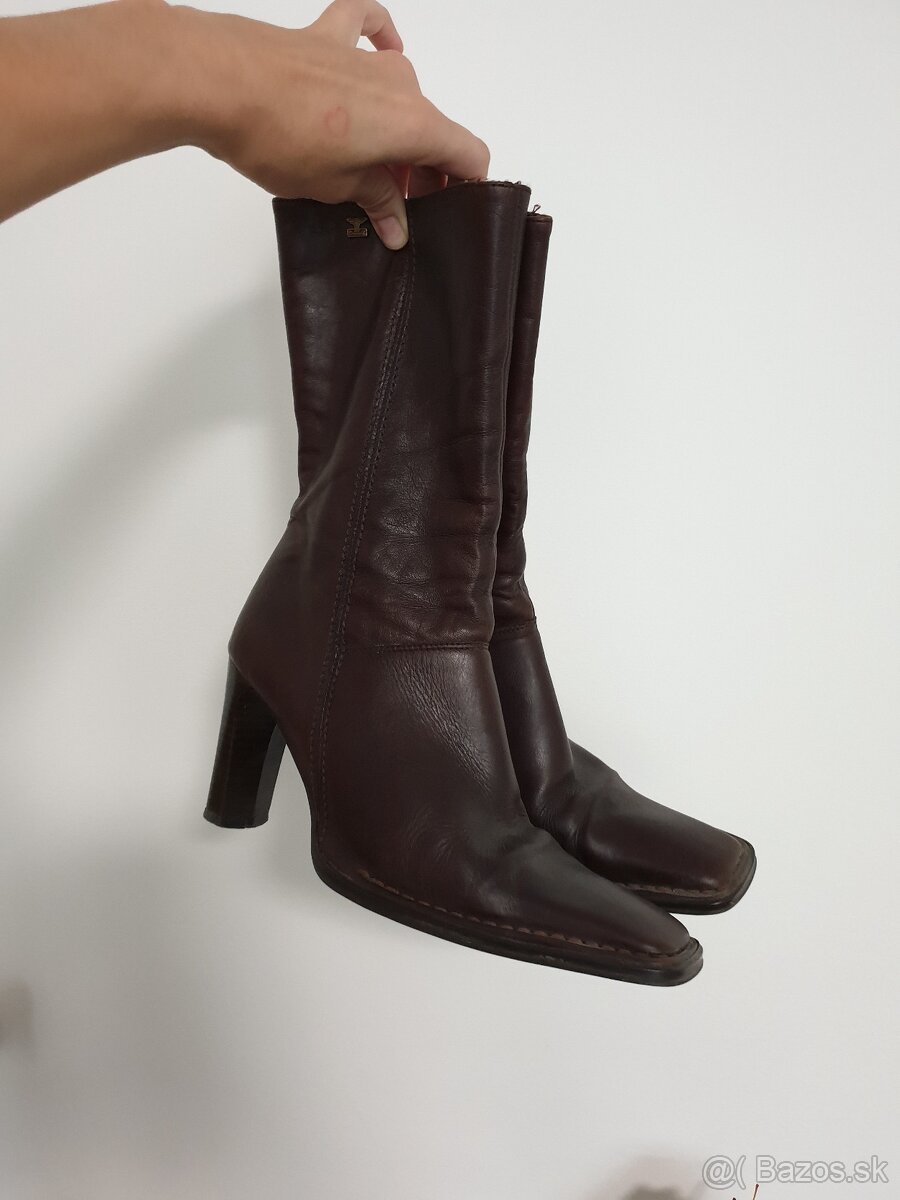 Tmavohnedé kožené čižmy 39 - 2