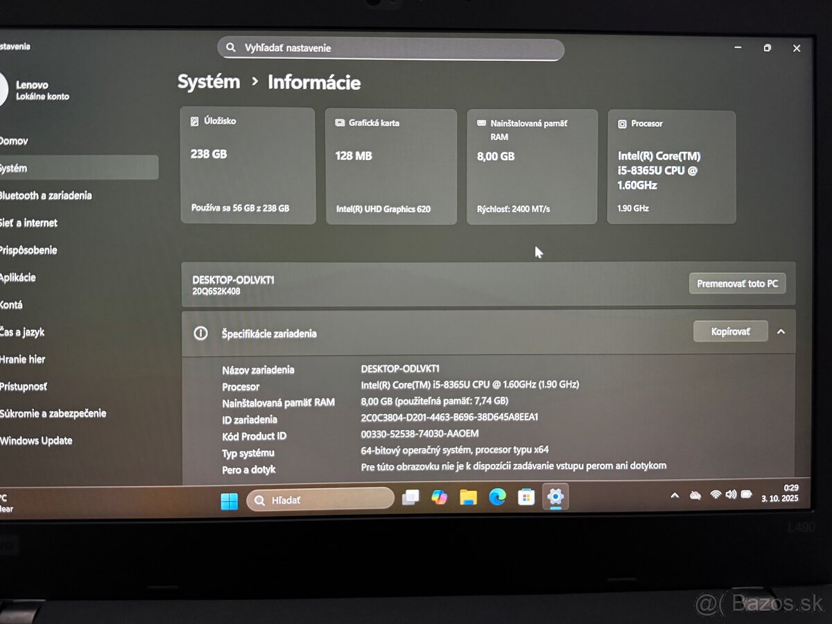Lenovo ThinkPad L490 i5/8GB/256SSD Windows 11 - 2
