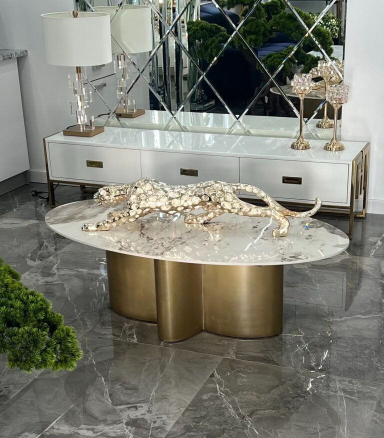 NOVÝ Zlatý konferenčný stolík Premiums mramorovou kkamenou d - 2
