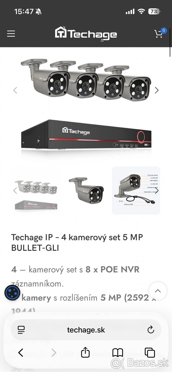 Techage kamerový systém 4x 5MP kamera, NVR + kabeláž - 2