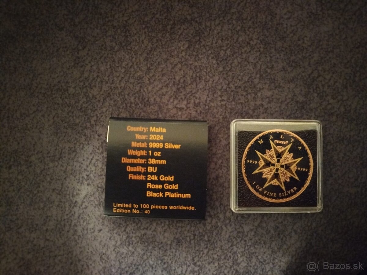 zlato striebro minca Malta 2024 -pozlátená čierna - 2