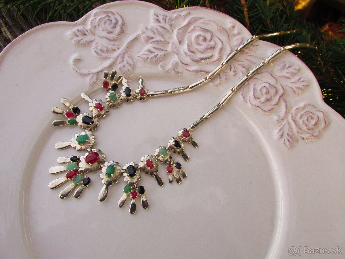 Strieborný náhrdelník, Rubín, Zafír, Smaragd, Ag 925 - 2