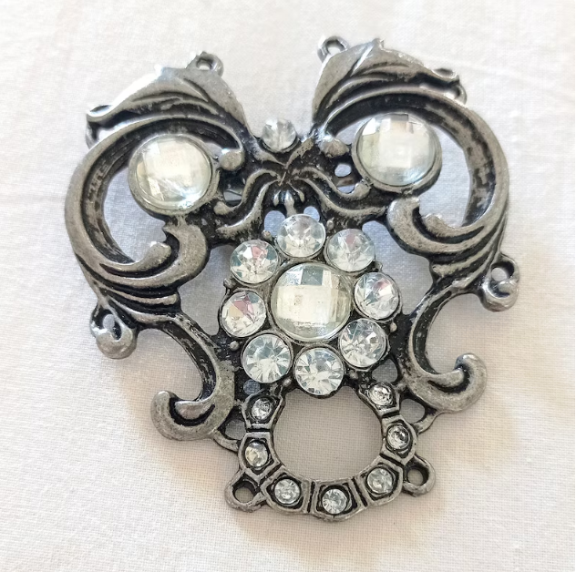 Veľká vintage gotická výrazná brošňa, starý strieborný kov - 2