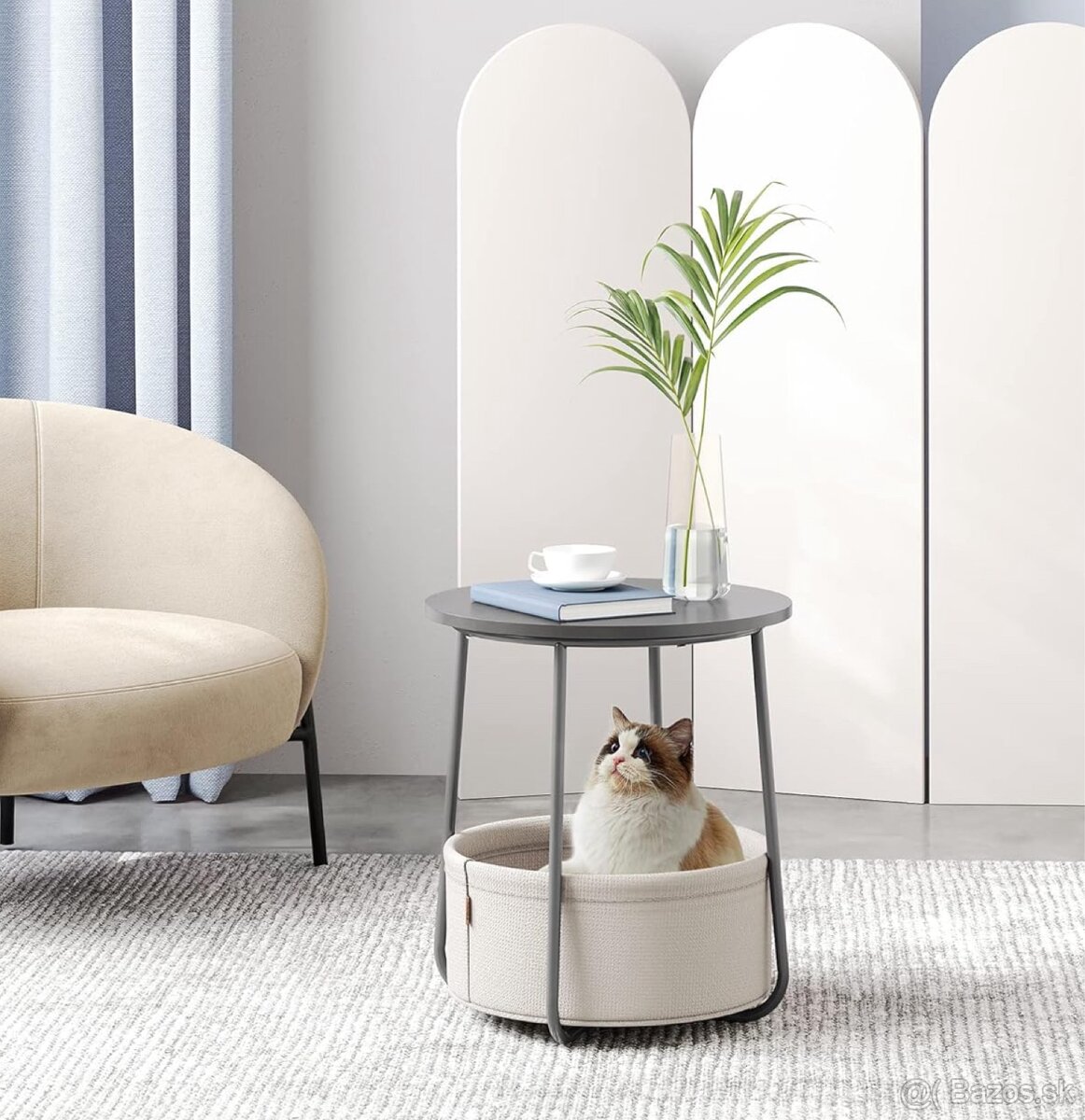 VASAGLE okrúhly príručný stolík – cementovo sivý/biely, nový - 2