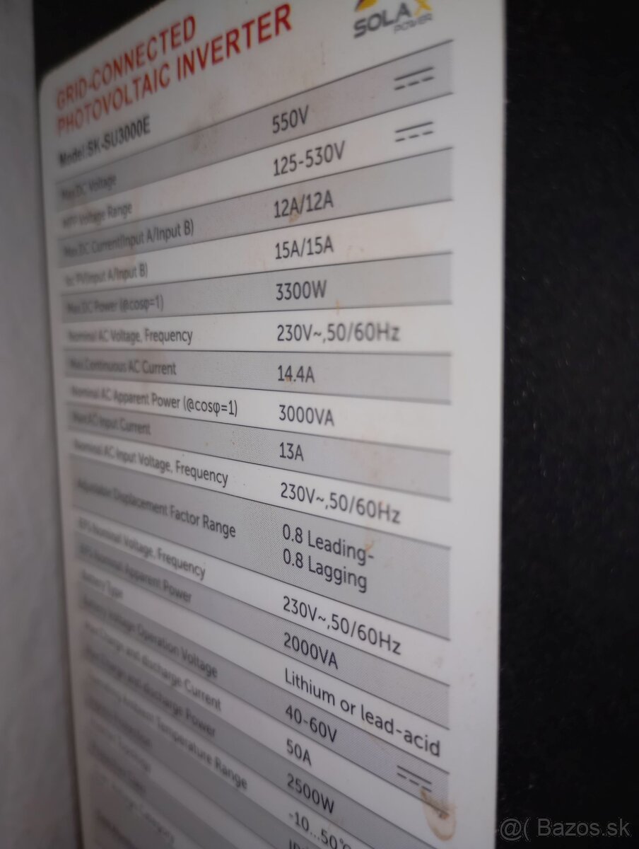 Predám hybridný solárny menič Solax SK-SU3000E - 2