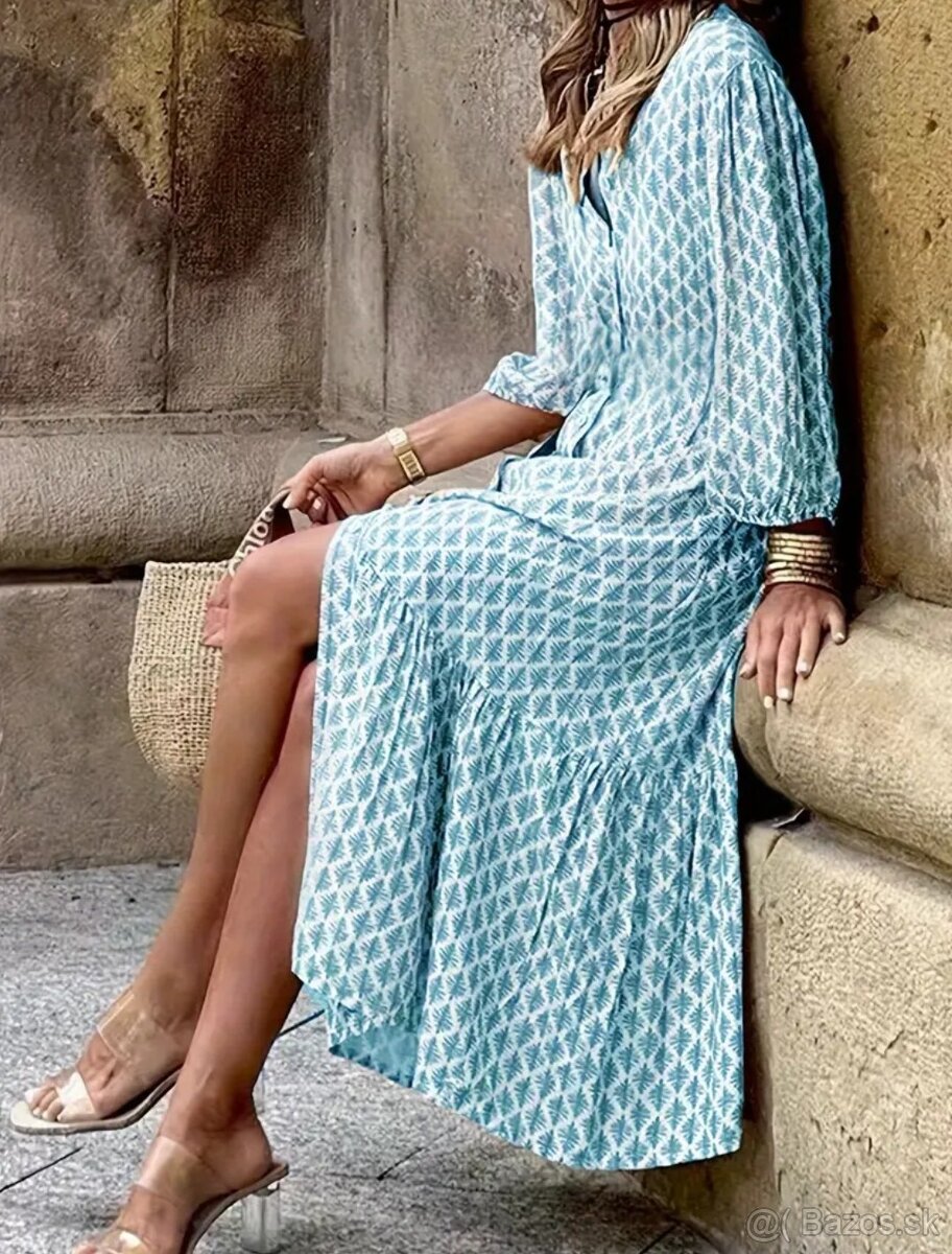 Dámske šaty nové modré trojštvrťový rukáv XL-XXL - 2